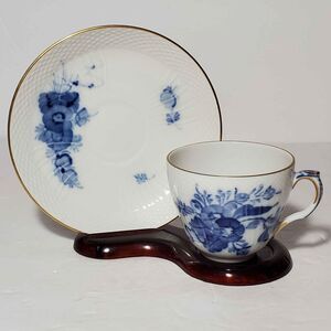 Royal Copenhagen Teacup and Saucer Blue Flowers Gold Trim Vintage